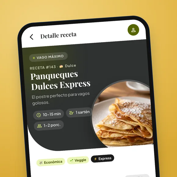 Pantalla de la app: no resignás el postre