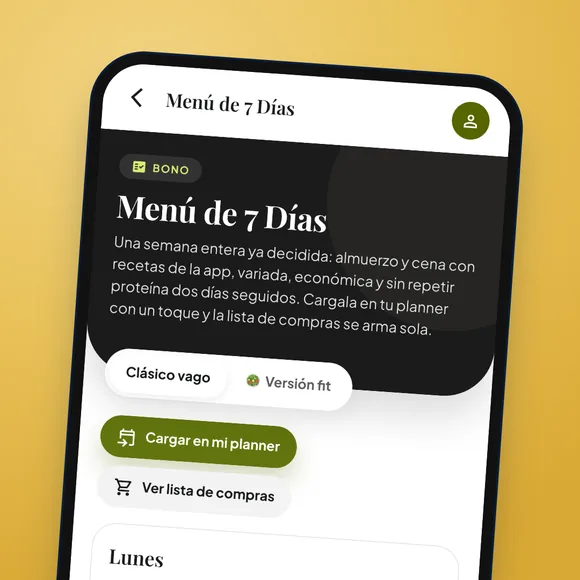 Pantalla de la app: no pensás más qué cocinar