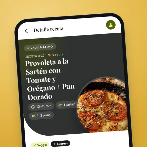 Pantalla de la app: no pasás horas en la cocina