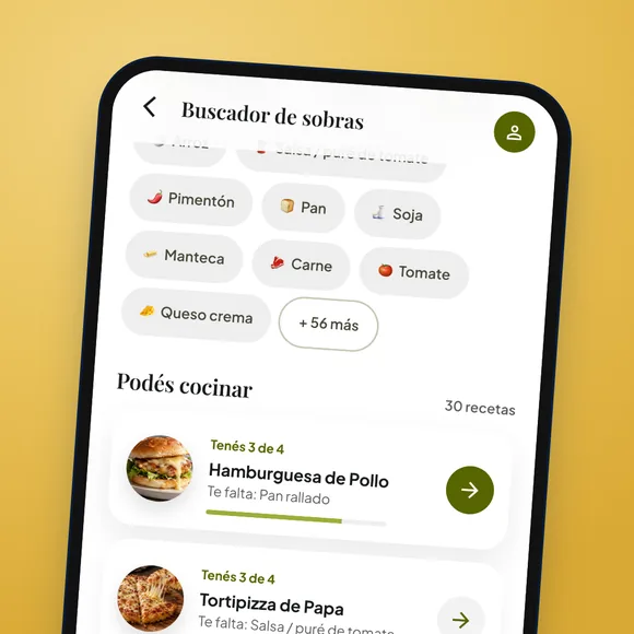 Pantalla de la app: no tirás más comida